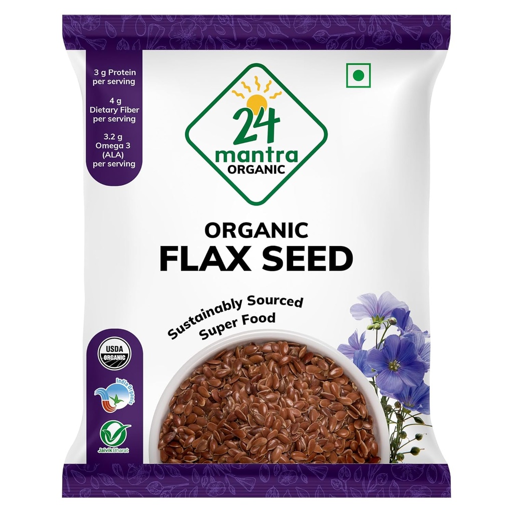 24 Mantra Organic Flax Seeds USDA Certified Organic EU Certified Organic Pesticides Free Adulteration Free Sodium Free - Confezione da 1 | 7 Ounce