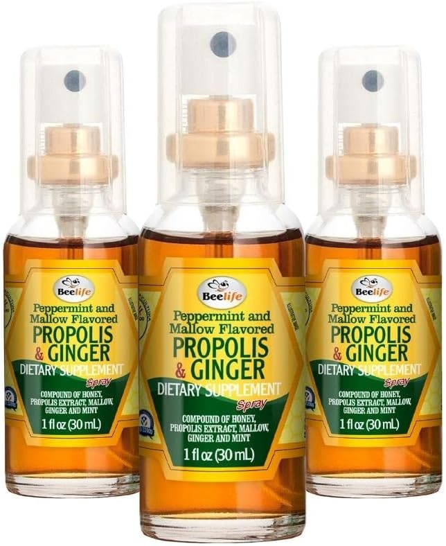 Beelife Propolis Throat Spray– Miele rilassante & Ginger Propolis Spray- Natural Immune Support & Bee Propolis Extract-Antioxidants, Rich in Flavonoids & Artepillin, No Sugar, Gluten-Free- 3-Pack, 90ml
