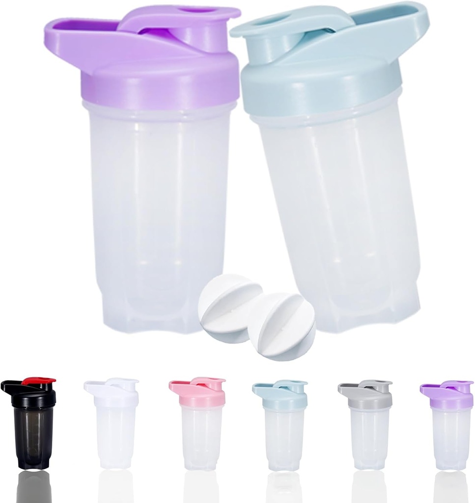 Shaker Bottiglia Proteine scuote la Coppa e 10-Ounce/300ML Shaker-Bottle con palle di whisky, set di bottiglie di Shaker- Proteine, plastica non-BPA(Bule+Purple(2PCS)))