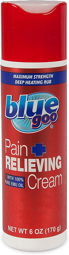 Blu Goo Pain Rilieving Cream – FSA & HSA Eleggibile, Massima resistenza, Profonda Riscaldamento Rub, Made w / 100% Pure Emu olio, 6 oz (1 confezione)