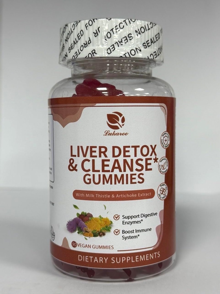 Lukaree fegato Cleanse Detox & Riparazione Gummies - Latte Thistle Silymarin, Dandelion, Estratto di carciofo & Elderberry - No Sugar, Raspberry Flavor - 90 Conte