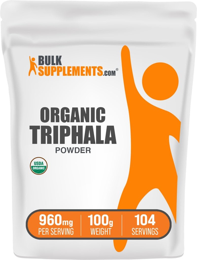 BulkSupplements.com Polvere di triphala organica - polvere di Haritaki, supplemento ayurvedico - senza glutine, 960mg per porzione, 100g (3,5 oz) (pacchetto di 1)