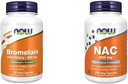 NOW Supplementi, Bromelain 2.400 GDU/g - 500 mg, Natural Proteolytic Enzyme*, 120 capsule di veg e integratori, NAC 600 mg con Selenium & Molybdenum, 250 capsule di veg