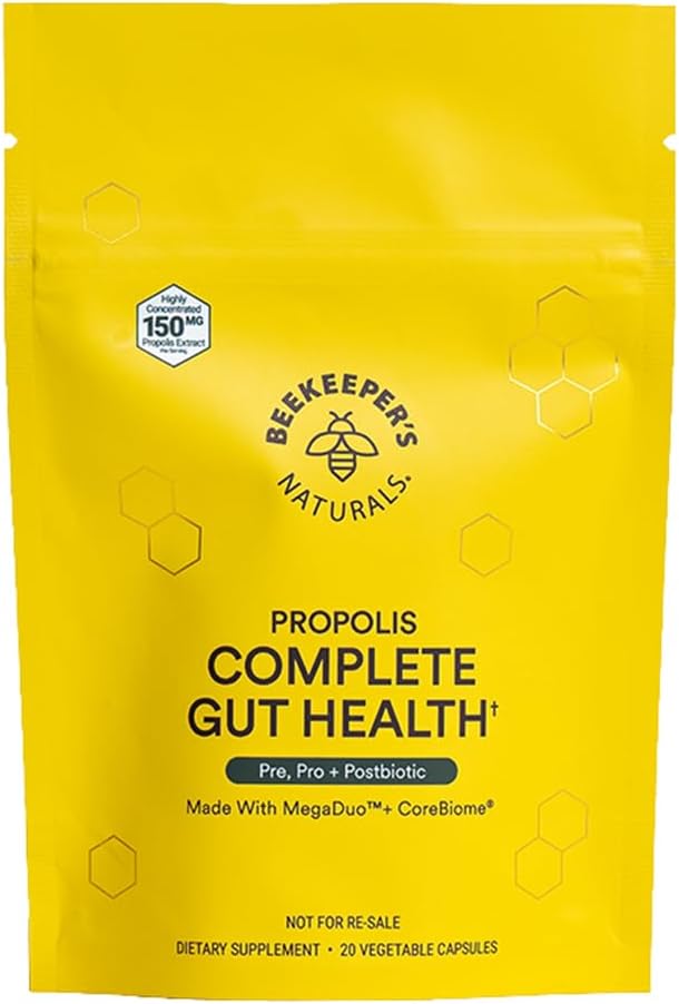 Cura completa salute, 3-in-1 Prebiotici, Postbiotici, Probiotici per la salute digestiva & Bloating Rilievo per le donne & uomini, Propolis Powered, Gluten-Free Vegan Capsules, 20ct