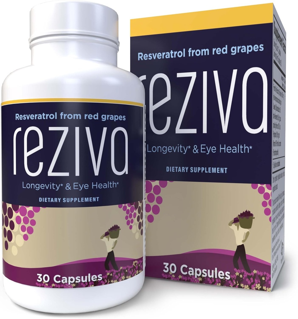 Reziva Resveratrolo Supplemento - Ultra High Potency & Doctor Formulated - Integratori Transresveratrolo - Grapeseed With Resveratrol - Per Longevità, Salute degli occhi E, In generale Benessere - 30 capsule di veg