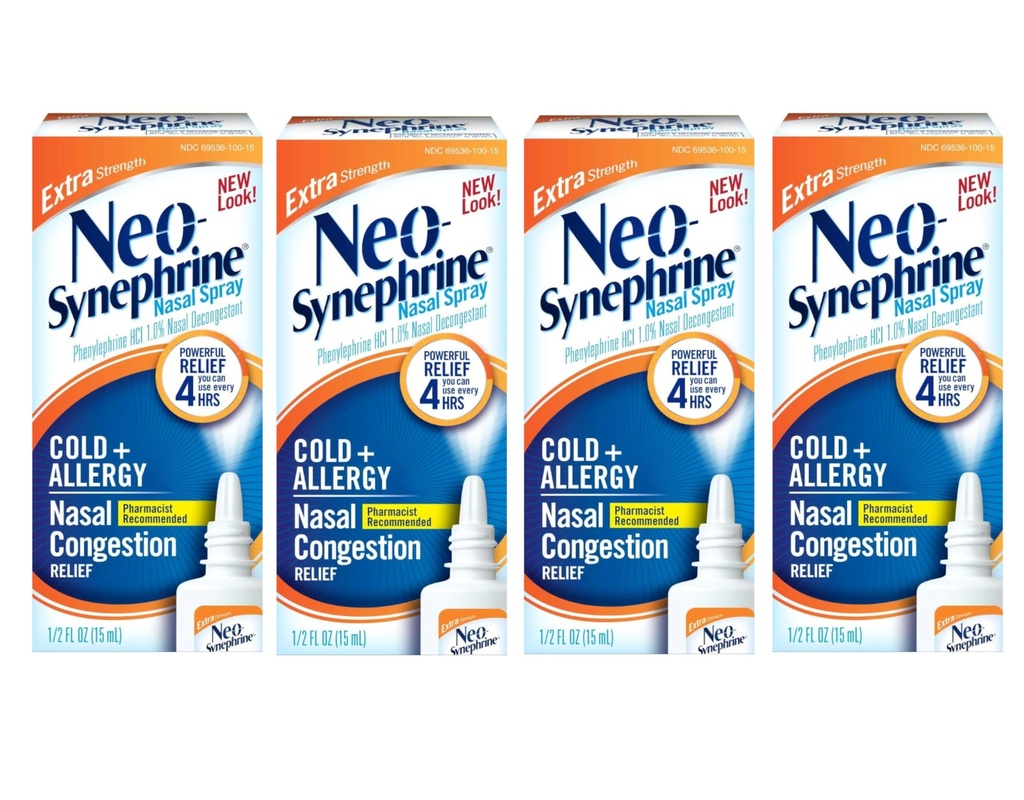 Spray Nasale Neo-Synephrine , Formula di Forza Extra, 0.50 Ounces ogni (Valore Pack di 4)