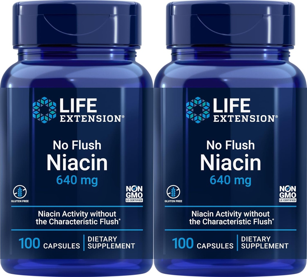 Estensione di vita No Flush Niacin 640 mg, 100 capsule (pacchetto di 2)