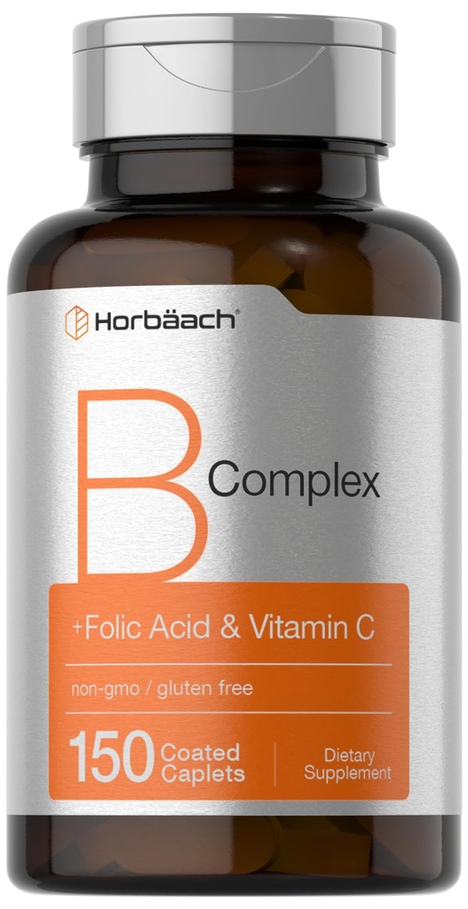 Horbaach B Vitamine complesse per le donne e gli uomini | 150 Caplets | con acido folico & vitamina C | Non OGM & Gluten Integratore gratuito