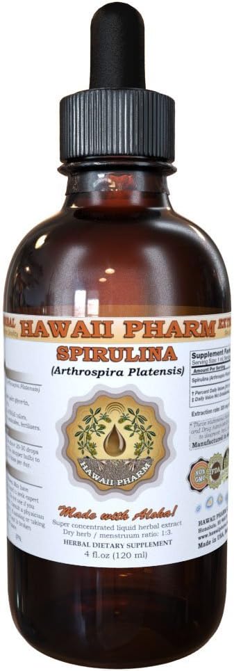 HawaiiPharm Spirulina Liquid Extract, Spirulina Organica (Arthrospira platensis) Tintura, Integratore di erbe, Made in USA, 2 fl.oz