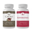 PURE ORIGINAL INGREDIENTI Cacao & Resveratrolo Capsule Bundle (100 capsule ciascuna), Nessun Additivo o Filler, Lab verificato