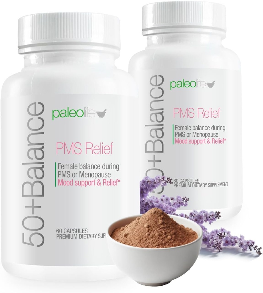 50+ Balance Premium Supplement, PMS Relief. Equilibrio femminile durante le POM o Menopausa. Mood Support & Relief. 60 Capsule (2-Pack)