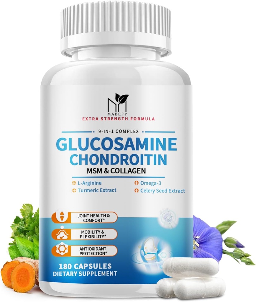 Glucosamina Condroitin MSM Capsule,Glucosamina 1500mg con Collageno, Turco, Integratori Comuni per Uomini,180 Capsule