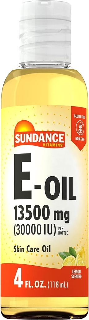Vitamina di Sundance E-Oil per la pelle | 13500 mg (30000 UI) | 4 Ounces fluide | Limone concentrato | Non OGM e Gluten Supplemento gratuito