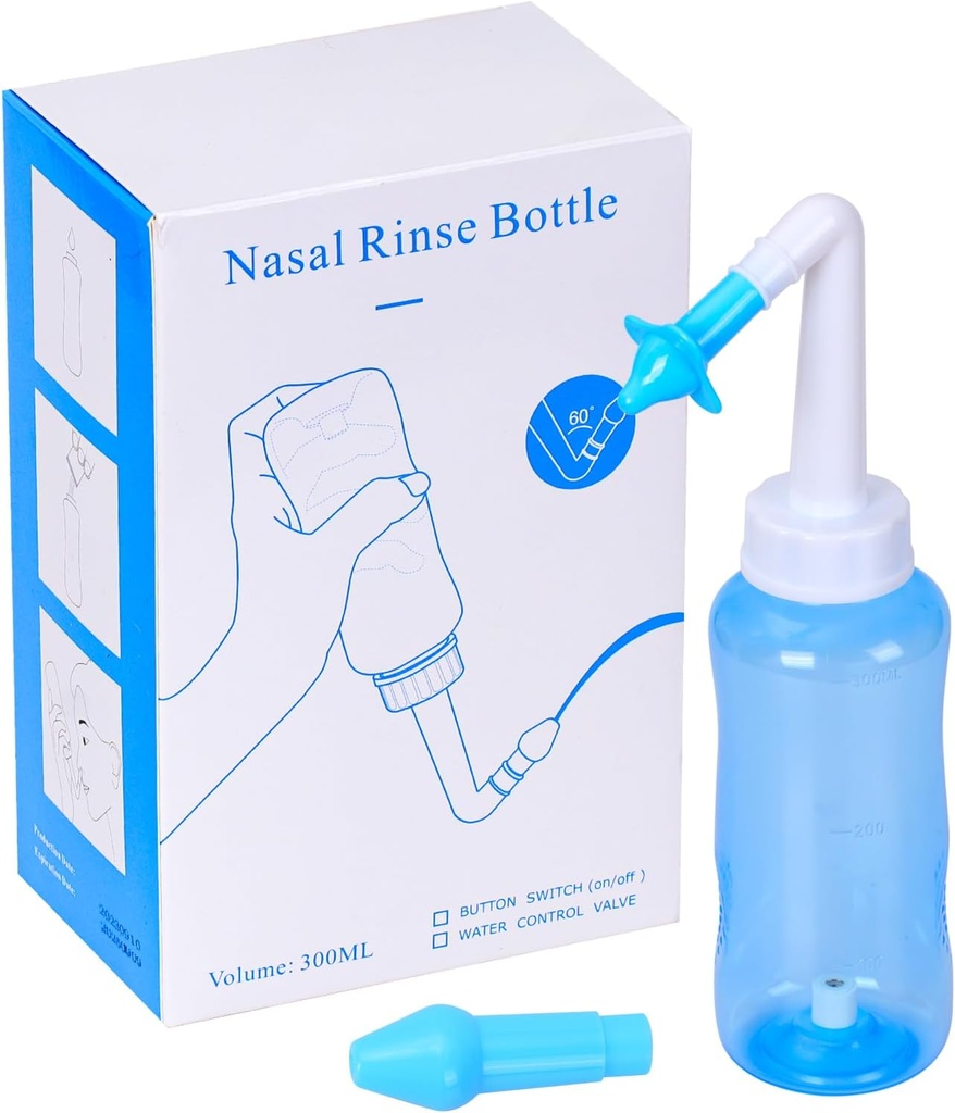Neti Pot Sinus Rinse Bottiglia Pressione Irrigazione nasale Lavare Sinus Rinsing Kit Bottiglia Nose Cleaner per Adulti & Kids BPA Free (300ML, blu)