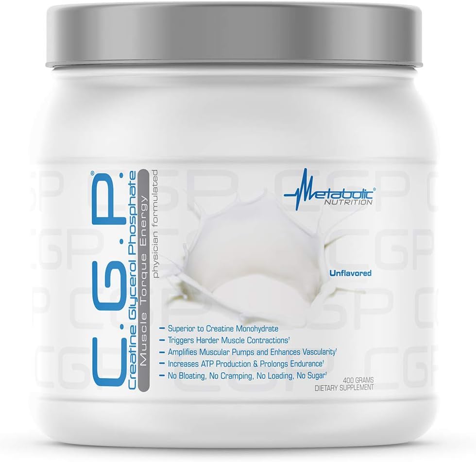 Nutrizione metabolica, CGP, Creatina Glycerol Phosphate, 100% Micronized polvere di creatina, Pre Intra post supplemento di allenamento, non aromatizzato, 400 grammi