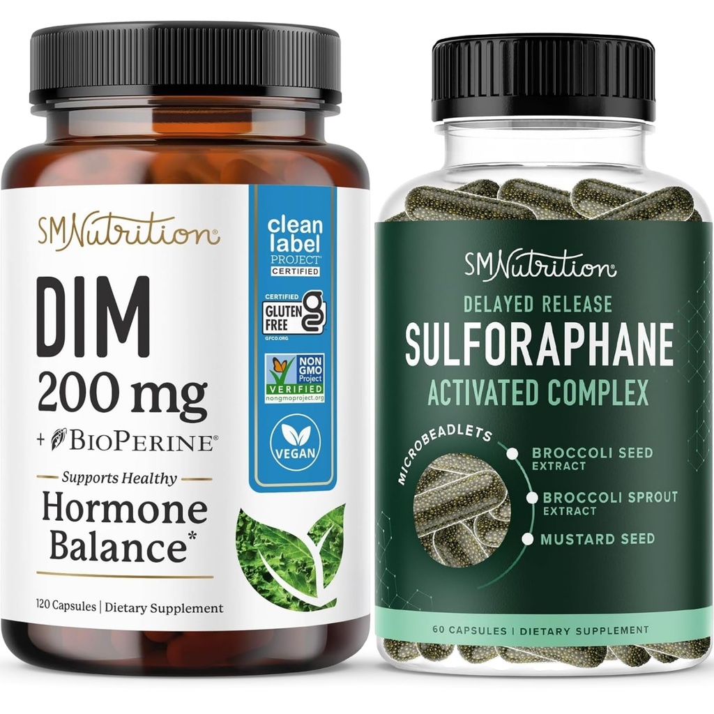 Sulforaphane Complex con 200mg DIM Supplemento per l'equilibrio di estrogeno migliorato per le donne | Advanced Microbeadlet Technology Hormone Balance (60 Serve) con capsule di diindolylmethane (120 Serve)