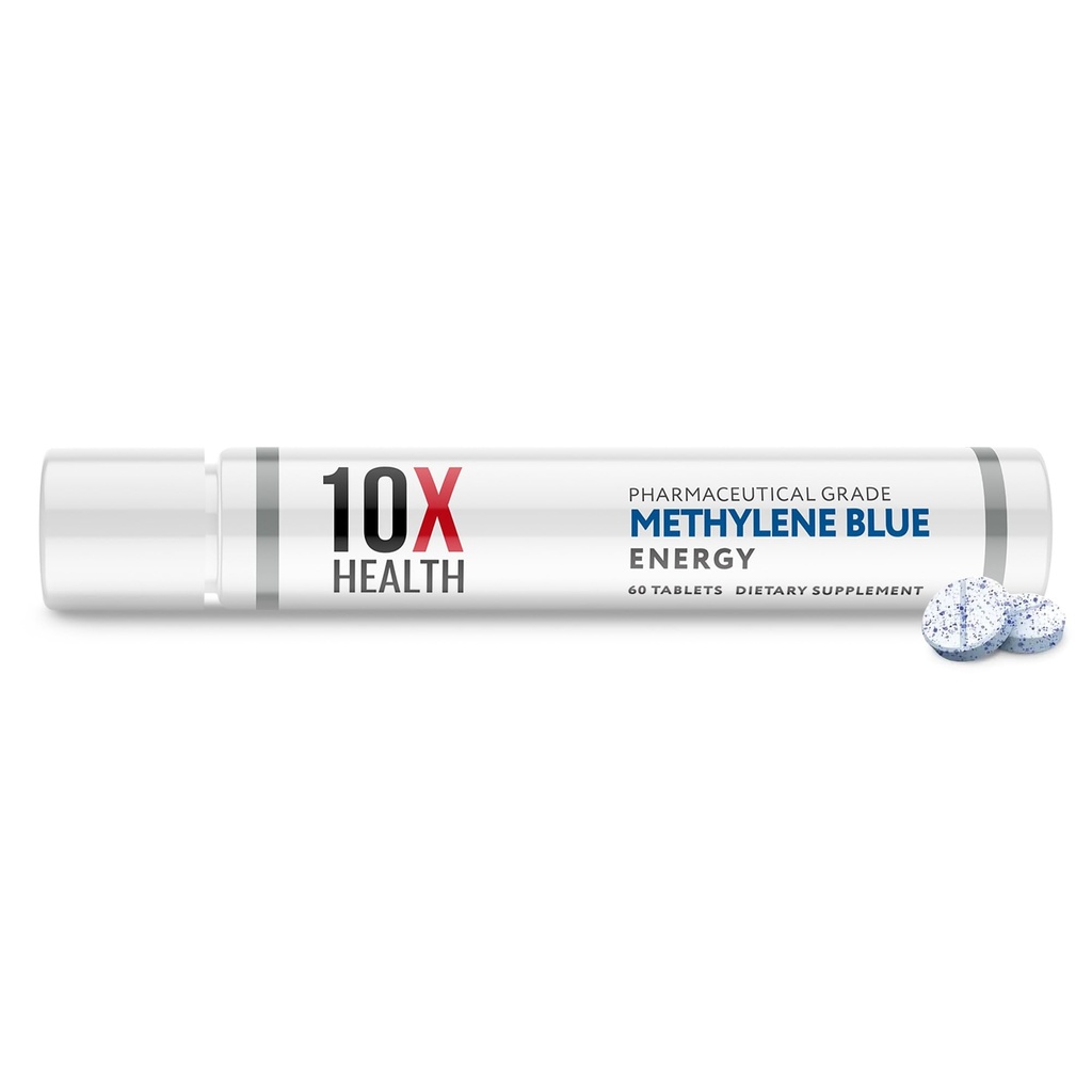 10X Salute Methylene Blue Supplemento con estratto di pepe nero - 60 compresse Methylene blu compresse grado farmaceutico - Supporti energia, messa a fuoco & cognizione - Vegan, Non-OGM