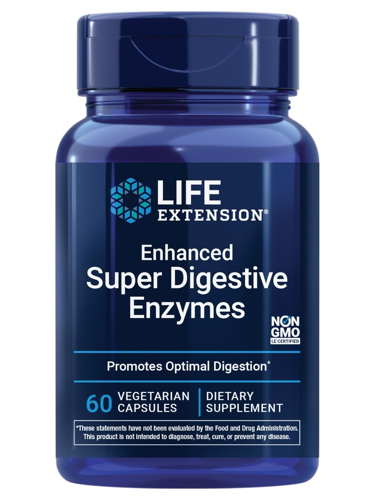 Estensione di vita Enzimi Super Digestivi Migliorati, Supporta Digestione, Comfort, Digestione di Cibo Basato sulle piante, Non OGM, Vegetariano, 60 Capsule