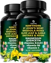 Capsule di bacche di biancospino biologico - Berry di biancospino con San Giovanni Wort Rhodiola Rosea Olive Leaf Shiitake Reishi Mushroom Quercetin & Vitamina C, D3, K2, B6 & Magnesium (240 Conte)