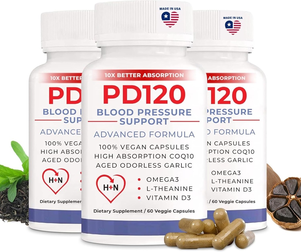 Integratore di pressione sanguigna per aiutare a ridurre naturalmente l'alta pressione sanguigna, CoQ10, Ossido nitrico, Aglio inodorato nero, Omega 3, L-teanina, Vitamina D3 per il supporto della pressione sanguigna