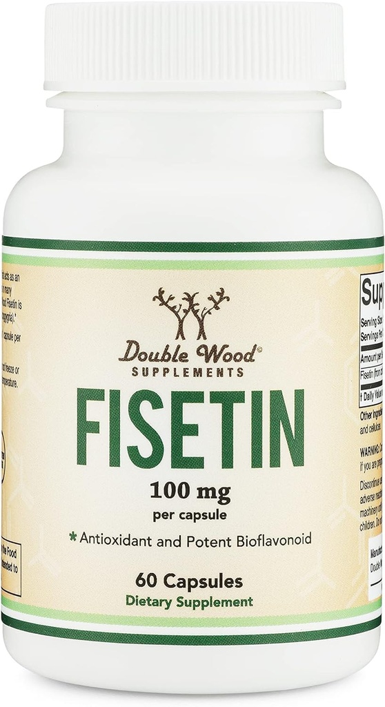 Integratore Fisetin - 100 mg di Flavnonoli Bioattivi, 60 conte (Bioflavonoidi Polyphenols Supplemento Simile a Apigenin, Luteolin e Quercetin) Supporto Senolitico da Legno Doppio