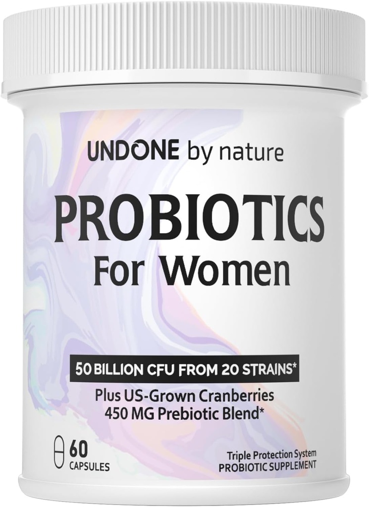 Probiotico per le donne, 50 miliardi di CFU Probiotici donna con prebiotici, Plus US-Grown Cranberry, Supporto GI, Salute delle donne, Triplo sistema di protezione, Rilascio ritardato, 60 capsule