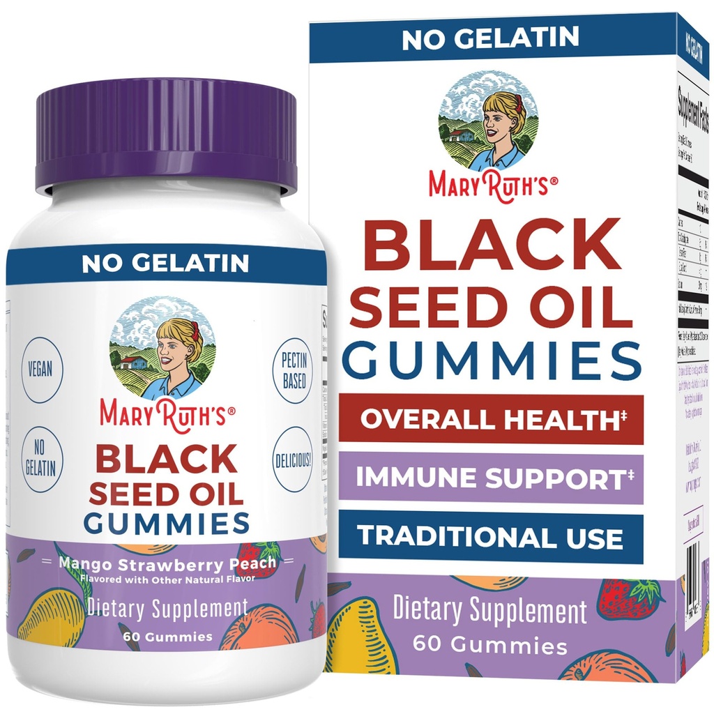 MaryRuth Organics Black Seed Oil Gummies | Black Cumin Seed Oil Supplement | Tradizionalmente utilizzato per il supporto immunitario e la salute cardiovascolare | Vegan | No Gelatin | Pectin Based | 60 Gummies