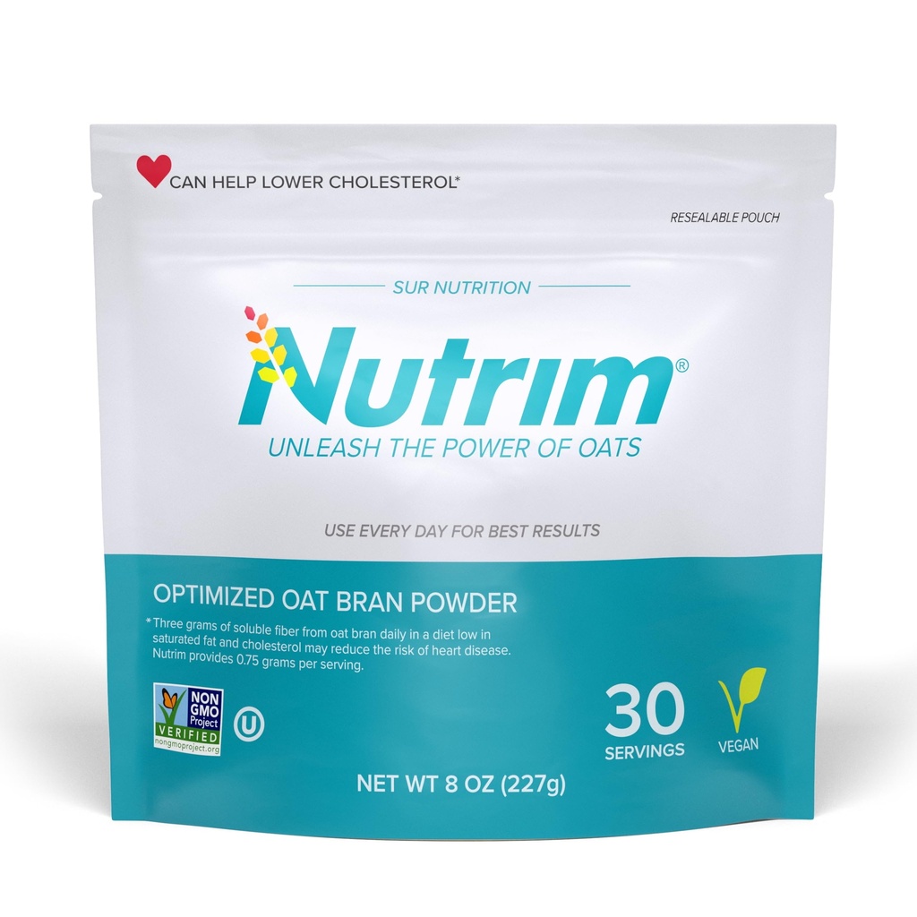 Nutrim Oat Bran Polvere con 750mg Beta Glucan per Serve - Fibra Solubile Easy-Mix per Gestione del Colesterolo e Supporto Immune - Cuore sano, Non OGM & Vegan Oatmeal Polvere