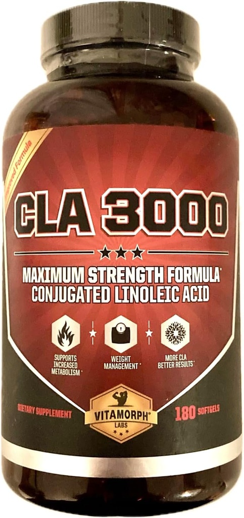 CLA 3000 - Olio di Safflower CLA per il Metabolismo e la gestione della perdita di peso, Acido linoleico coniugato a massima resistenza, Stimulant-Free Non OGM Safflower Cla 180 Softgels