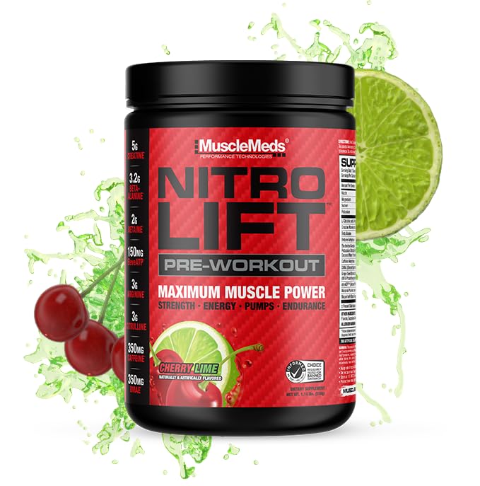 MuscleMeds Nitro Lift Pre Workout Migliorare la resistenza e le prestazioni del muscolo, Ciliegia Lime, 40 Serve