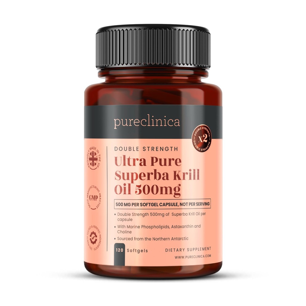 Ultra Pure Superba Krill olio 500mg x 120 capsule - Fonte nelle acque non inquinanti di Antartico Fornire una ricca alimentazione di Astaxanthin, Omega 3 e vitamina D