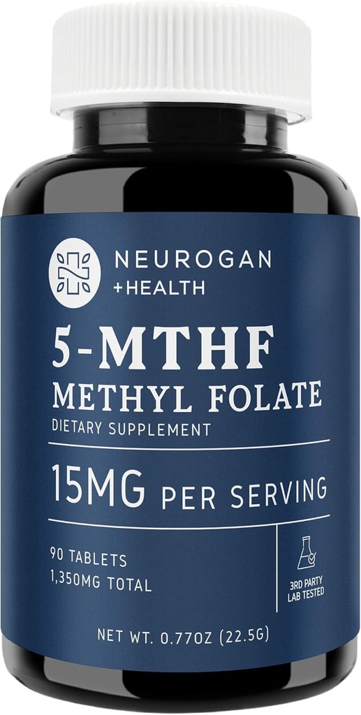 Neurogan L-5-MTHF Methyl Folate Supplemento, 15 mg - Acido folico attivo- Vegan, Gluten-Free & Non-GMO - Supporti Cognitivo, Cardiovascolare & Mood Health - Made in USA, fornitura di 90 giorni