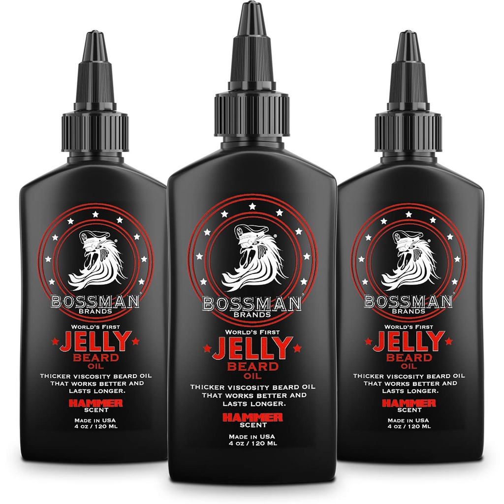 Bossman Jelly Beard olio per gli uomini - 3 Pack (12 oz in totale, Hammer Scent) – Ammorbidisce, idrata e condizioni con ingredienti naturali