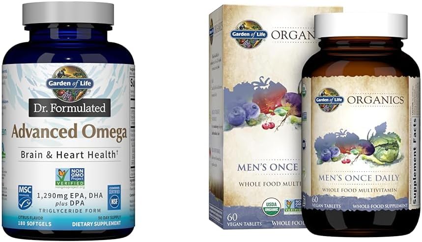 Giardino della vita Omega-3 Fish Oil 1.290mg + Multivitamina Organica degli uomini, 60 compresse