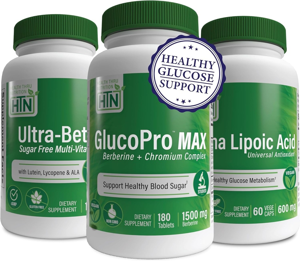 Imballaggio sano del metabolismo del glucosio con GlucoPro Max, acido alfa lipoico e multivitamina ultra-betico