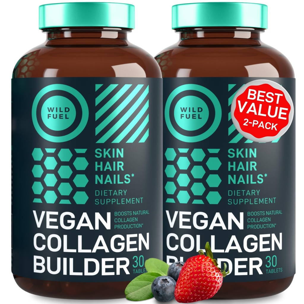 Vegan Collagen Booster Tablets - Integratori di collagene vegani senza crudeltà - Biotina, Superfood organico, Vitamine di collagene a base vegetale per pelle, Capelli, Unghie - 2-Pack, 60 Pillole di Boost di collagene Vegeterian