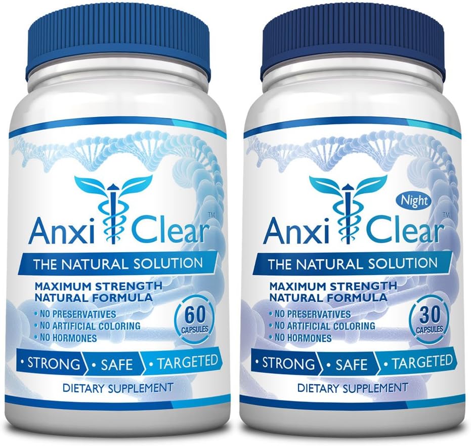 Salute del consumatore AnxiClear - Boosts mood, calma la mente, eleva livelli di serotonina - 5-HTP, L-thianine - 1 giorno + 1 notte