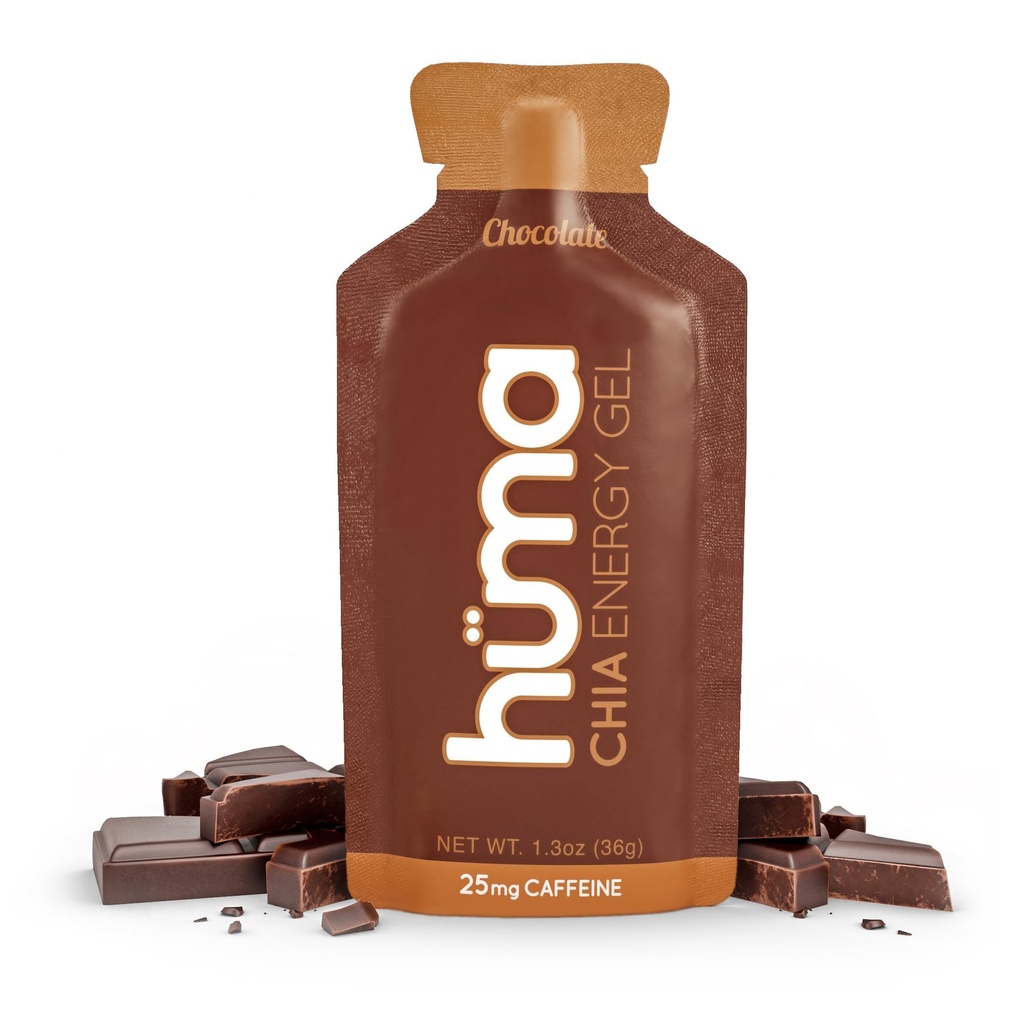 Gel di energia di Huma Chia, Cioccolato, 12 Gel, 25 mg di caffeina - Nutrizione sportiva Premier per l'esercizio di resistenza