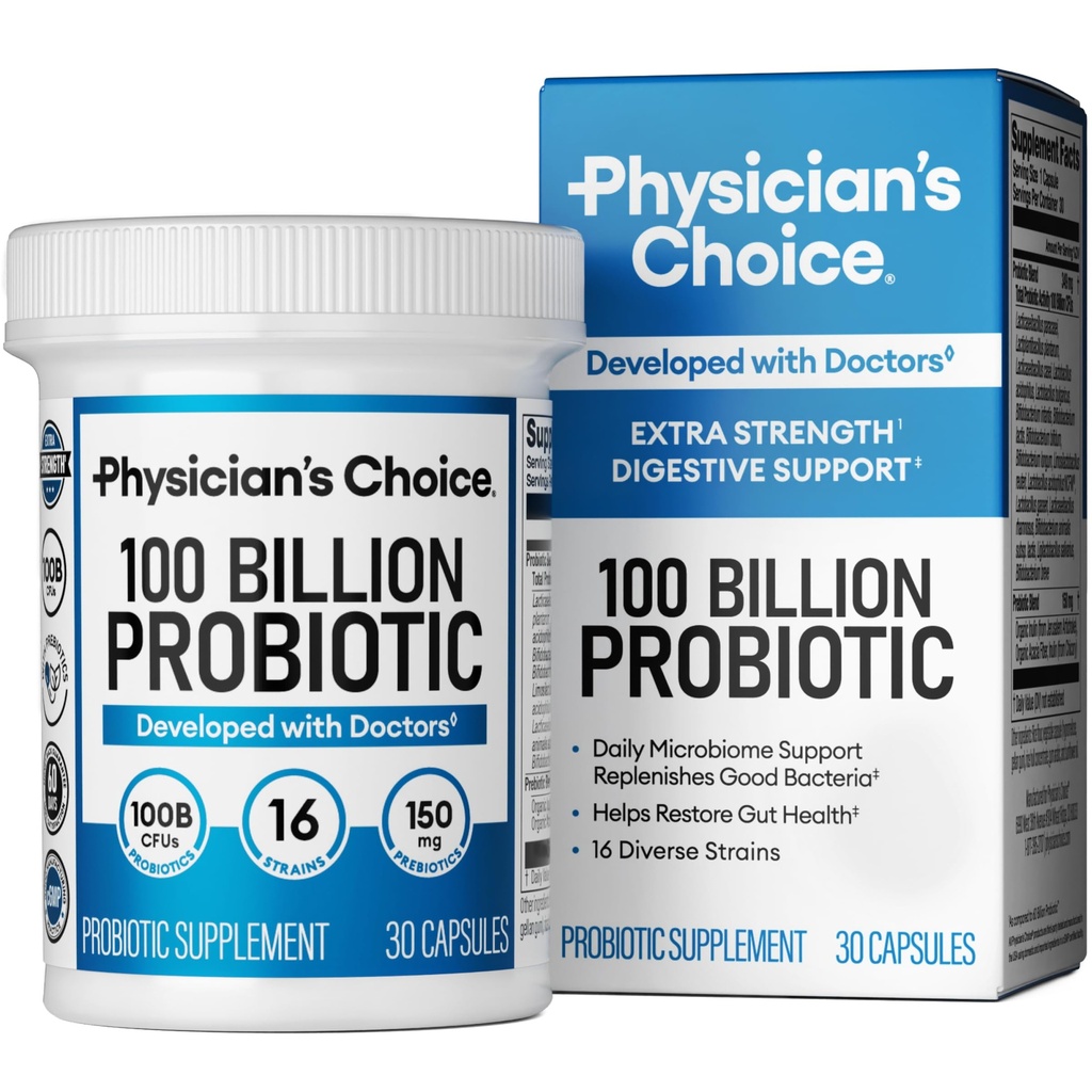 CHOICE 100 miliardi di Probiotici Avanzati - 16 Strains + Prebiotici Organici - Salute Digestiva & Gut - Supporta costipazione Occasionale, Diarrea, Gas & Bloating - Probiotici per Donne & Uomini