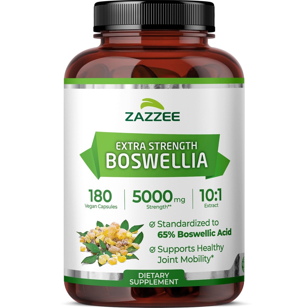 Zazzee Extra Strength Boswellia 10:1 Extract, 65% Boswellic Acid, 180 Vegan Capsules, 6 mesi di fornitura, Boswellia Serrata, Joint Comfort, Mobility & Flexibility Support, Non-GMO, Made in USA