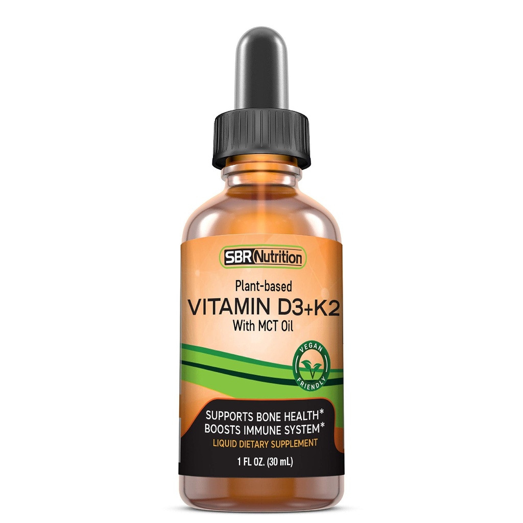 Vitamina Vegan D3 + K2 (MK-7) Gocce liquide con olio MCT, aroma di menta piperita, aiuta a sostenere ossa forti e cuore sano