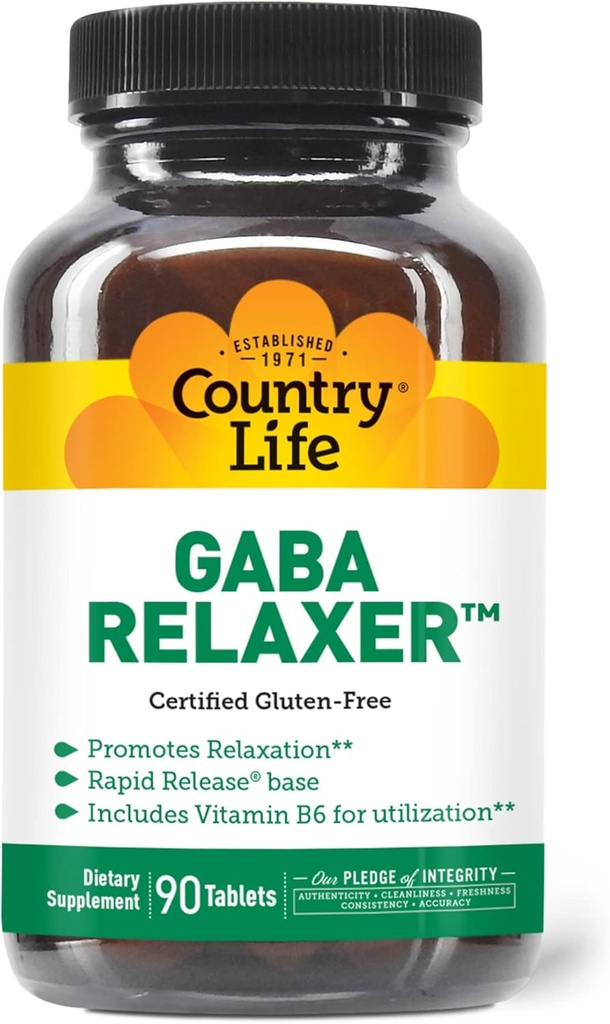 Country Life GABA Relaxer – 90 compresse | Formula di rilascio rapido per il relax, lo stress e il supporto sonno | con GABA, aminoacidi e vitamine B | Vegan certificato, senza glutine, non OGM