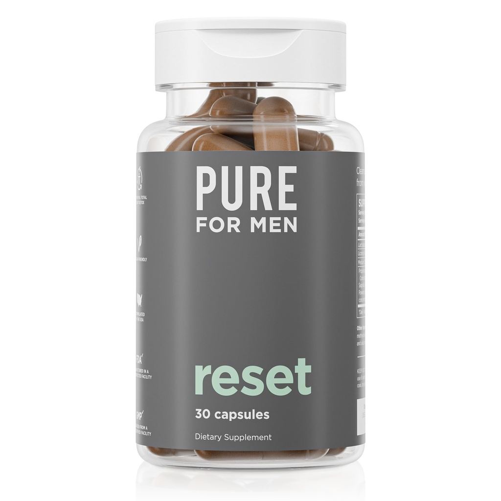 Pure for Men Detox Supplement, Reset | Promuove la salute digestiva e del fegato, aiuta a rimuovere le tossine e supporta il sistema immunitario, Colon Cleanse | 30 capsule