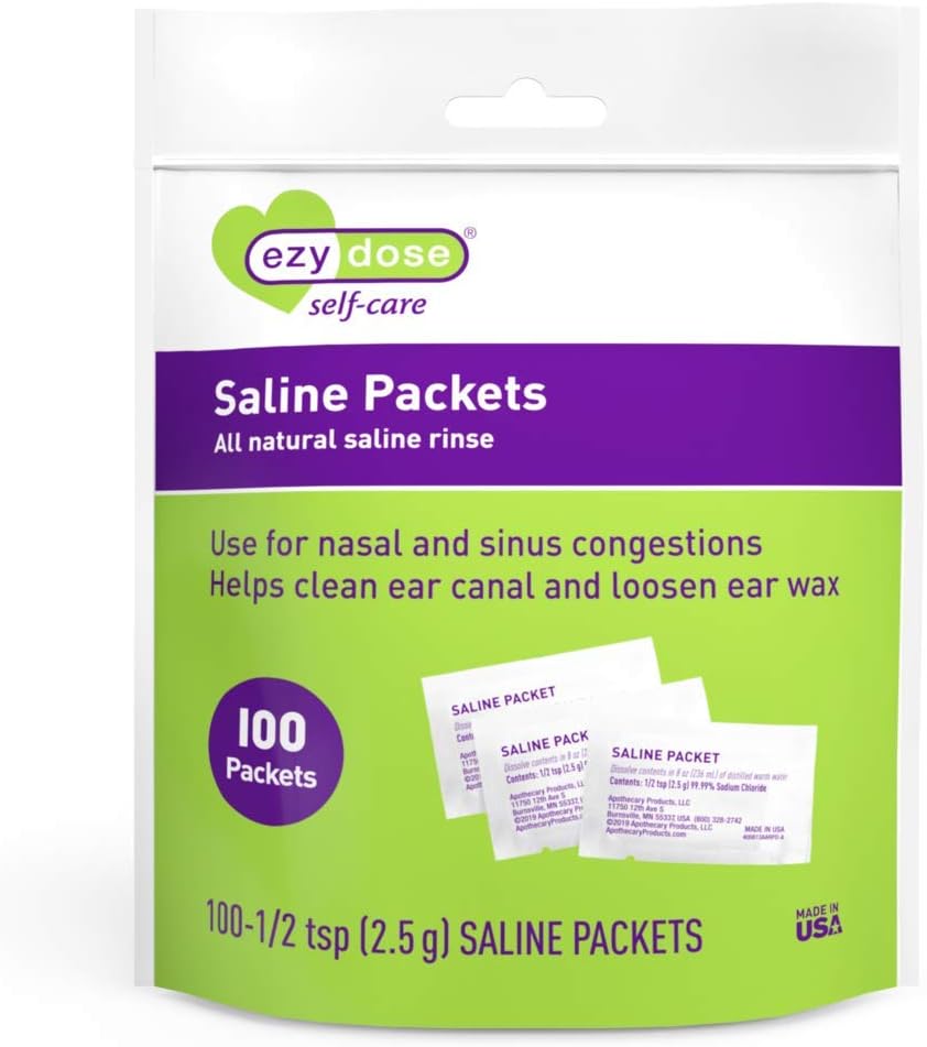 EZY DOSE Saline Nasal Rinse Packets, Sinus Refill Packets, Nasal Relief, 100 Count, Made in USA