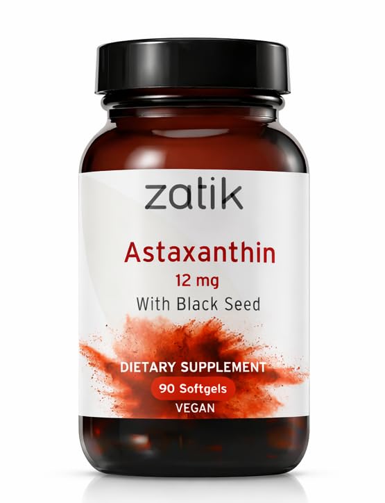 Zatik Naturals - Astaxanthin 12mg con Seme Nero Organico, Antiossidante, 90 Vegan Softgels