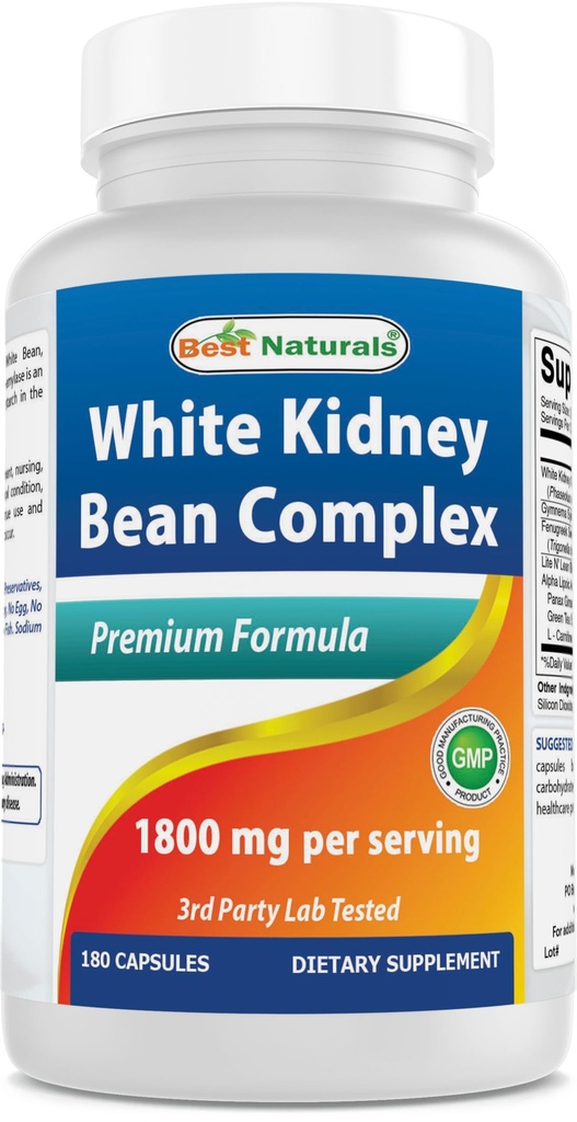 Best Naturals White Kidney Bean Complex 1800 mg Per Serving- 180 capsule. Non OGM e Gluten Free