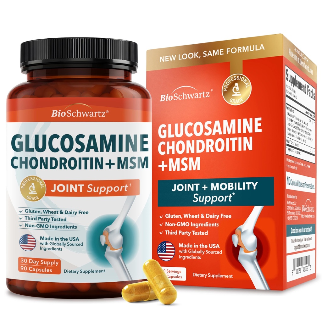 Glucosamina Chondroitin MSM Joint Support Supplement - Peptidi di collagene, curcuma e zenzero, Acido ialuronico, Glucosamina Chondroitin Sulfato per il comfort congiunto - Gluten Free, Non OGM, 90 capsule