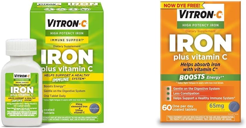 Vitron-C supplemento di ferro ad alta potenza con vitamina C, 60 conteggio, confezione da 2
