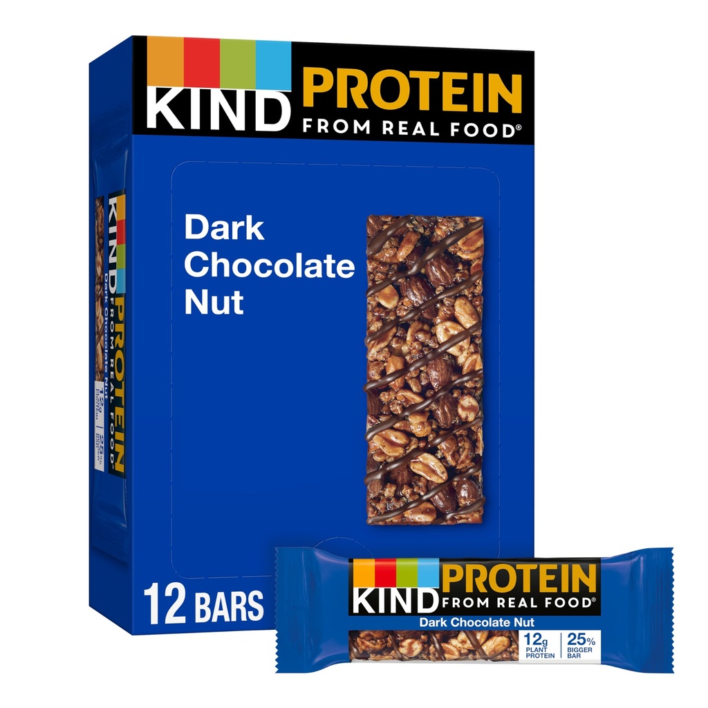 KIND Protein Snack Bar, Nuda di Cioccolato Oscuro, Spuntini sani, Senza glutine, Proteine 12g, 12 Conte