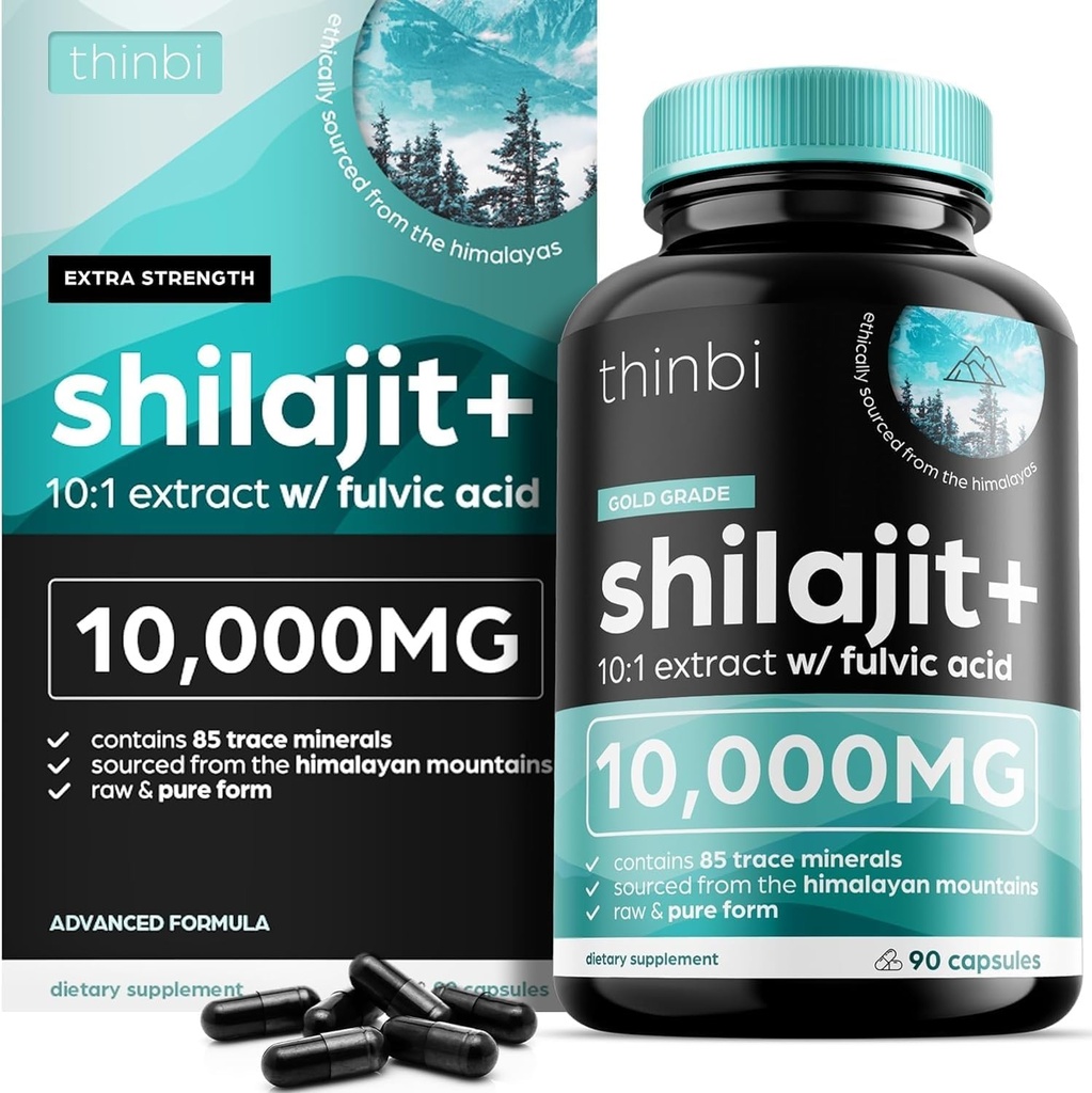 Thinbi Pure Himalayan Shilajit Capsule Organici con Acido Fulvic & Trace Minerals - 90 Count